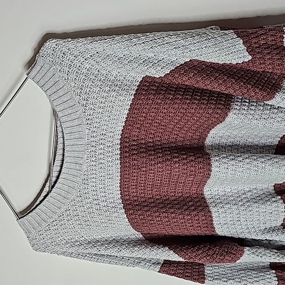 Old Navy gray and brown striped 3X crew neck tunic length sweater - Picture 2 of 6